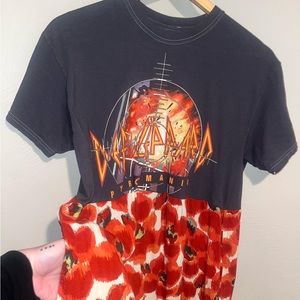 Reworked thrifted Def Leppard band tee dress